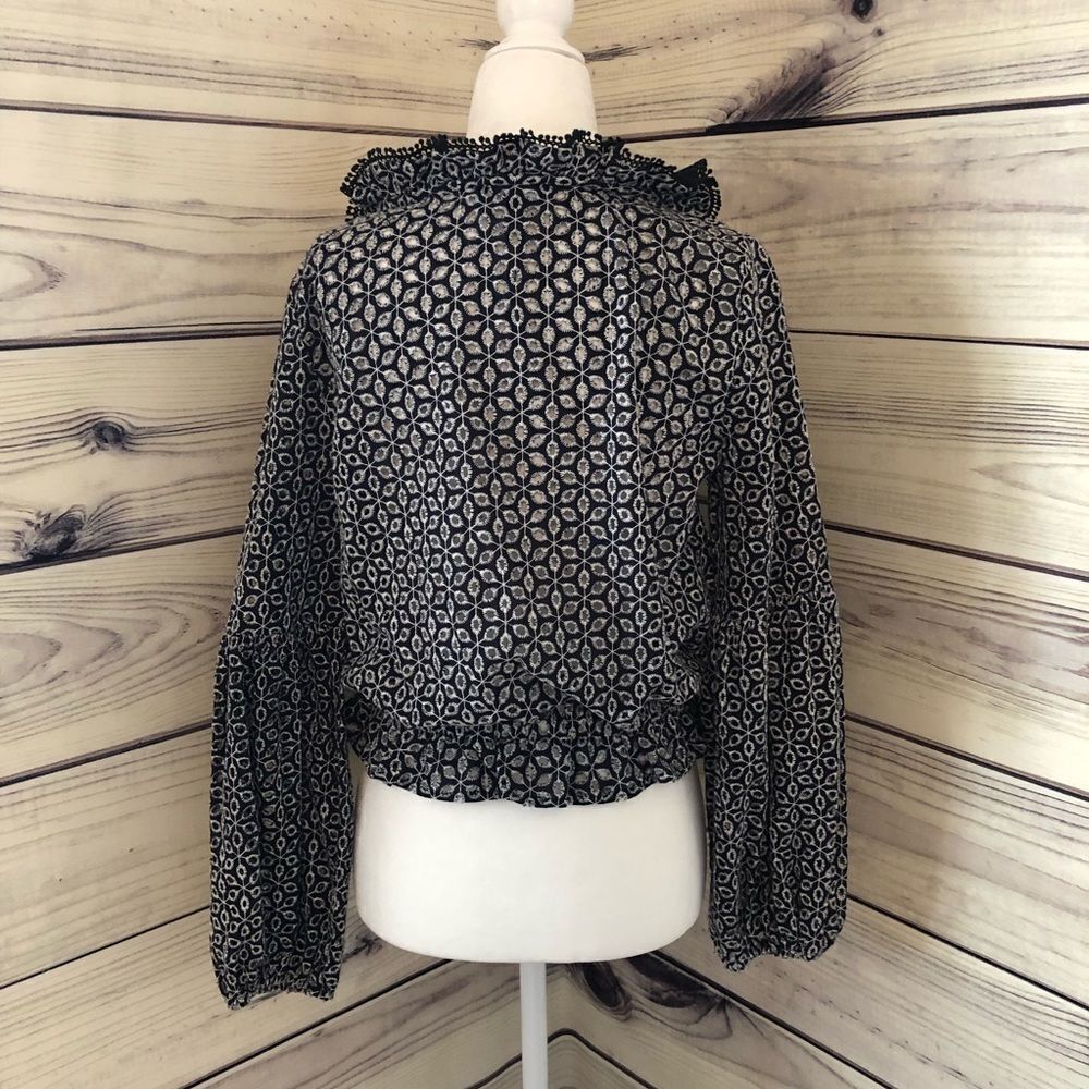 N12H Navy Sorrento Eyelet Balloon Sleeve Tassel Top Size XS NWT - Picture 10 of 12